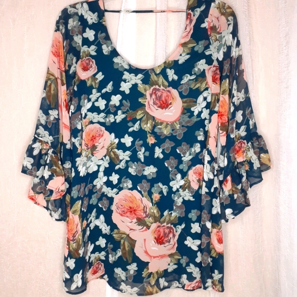 Show me your MuMu‎ Women’s Teal,Pink,White Floral Blouse Small
